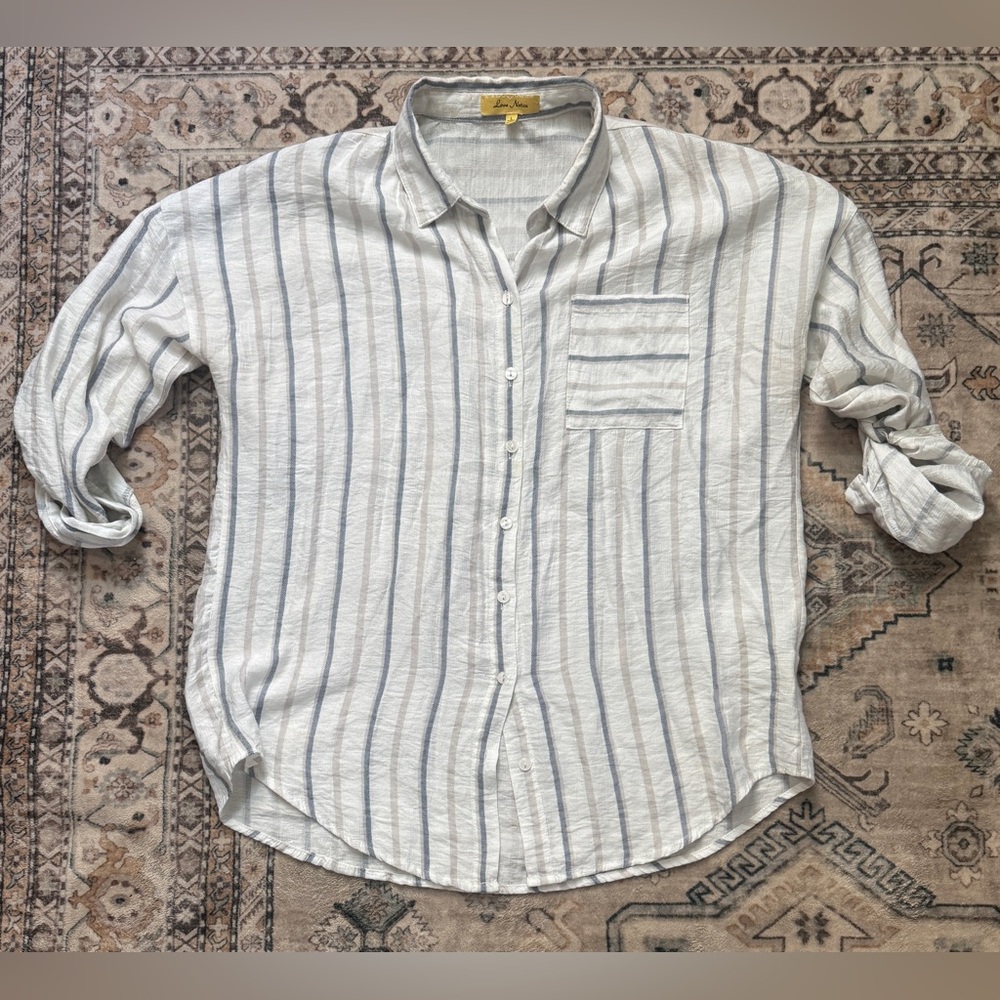 Love Notes Neutral Striped Button-Down Shirt - Lo… - image 2